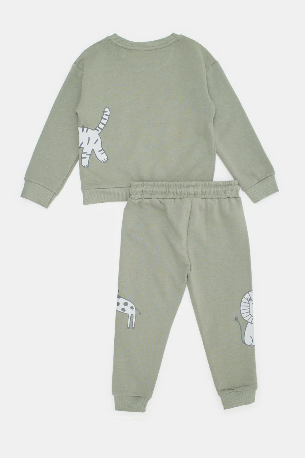 Infant Boys Green Printed Jogging Suit (2 Piece)