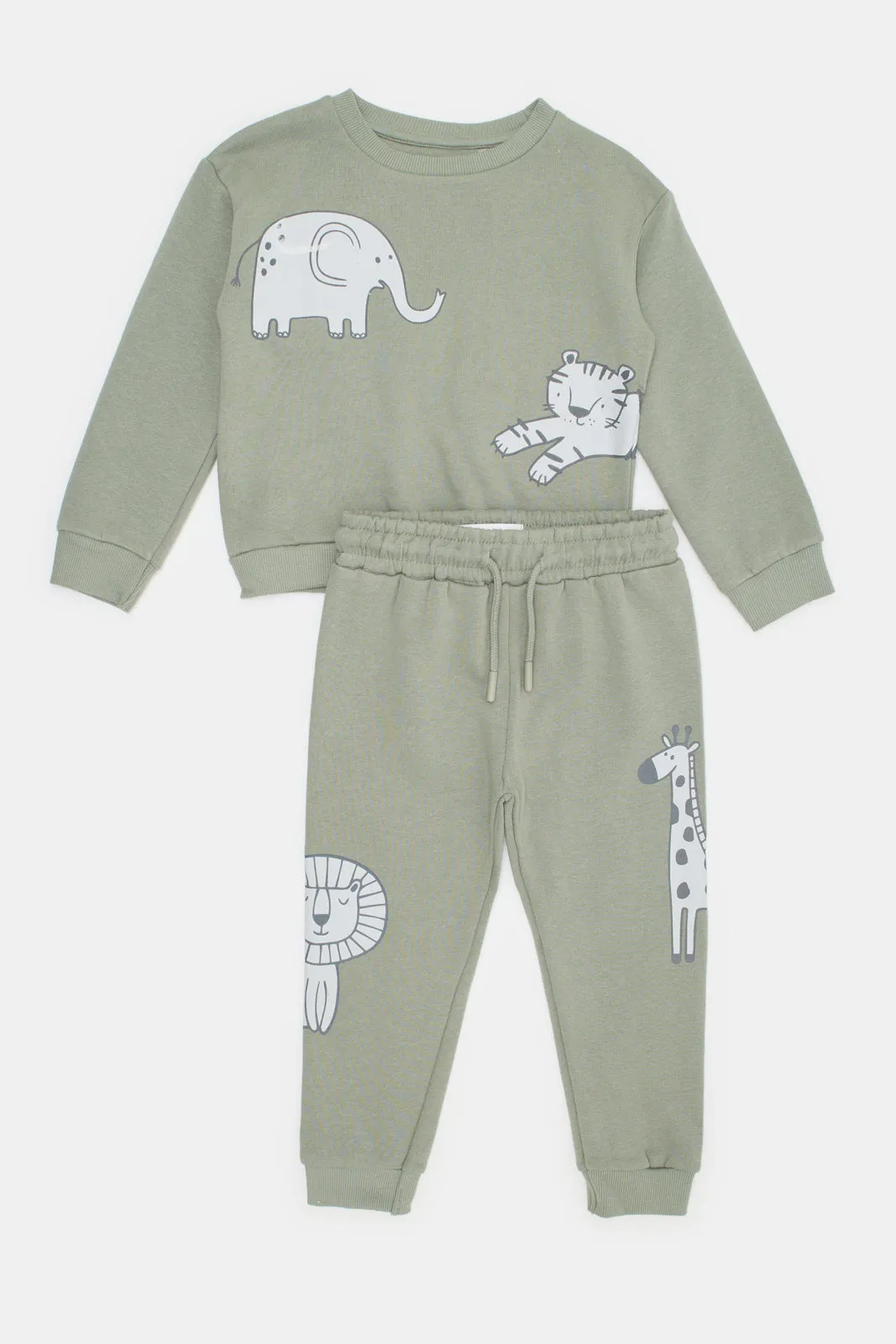 Infant Boys Green Printed Jogging Suit (2 Piece)